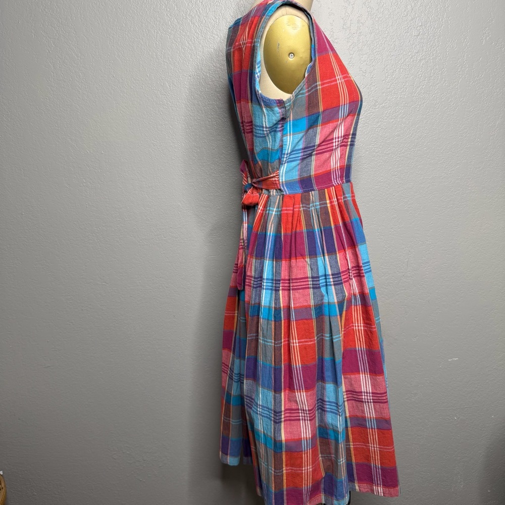 Vintage 60s handmade Plaid Sleeveless Dress Sz M - Picture 4 of 5